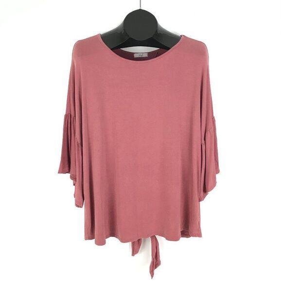 Easel Ruffle Sleeve Open Tie-Back Top Women's Size Small Pink Scoop Neck - Picture 1 of 10
